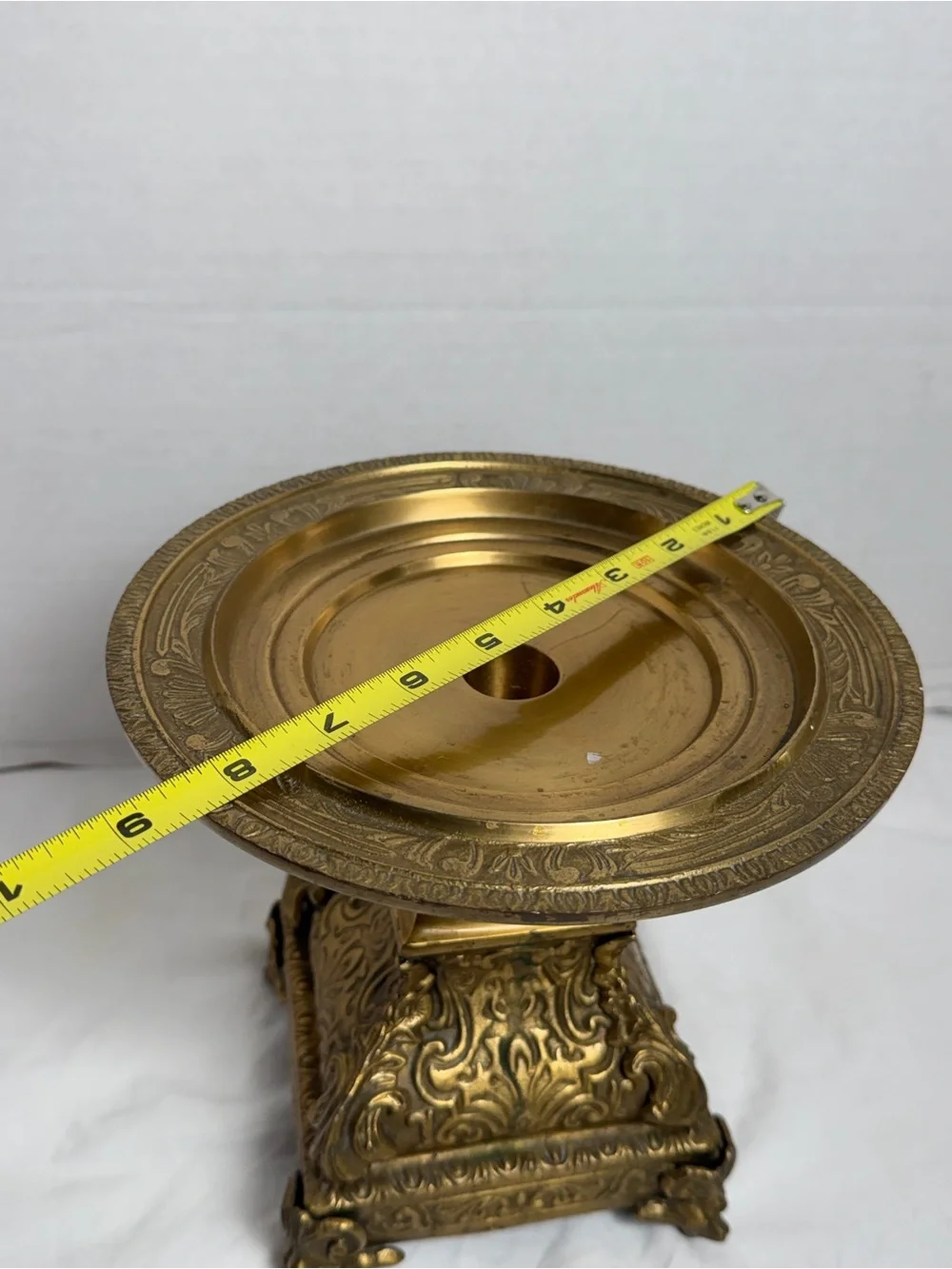 Vintage Castilian French Empire style brass pedestal stand Candlestick Holder